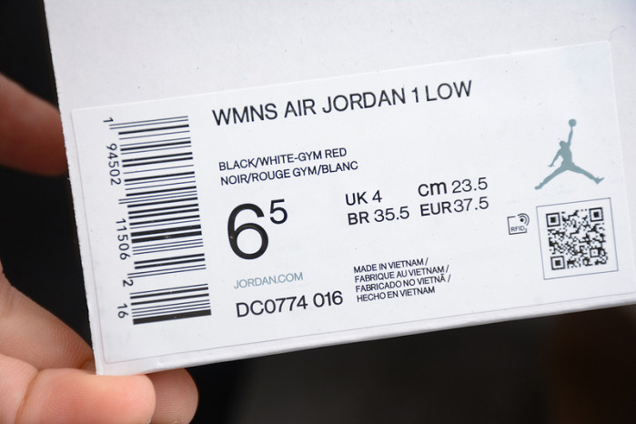 Jordan 1 Low Black White Gym Red (W) DC0774-016