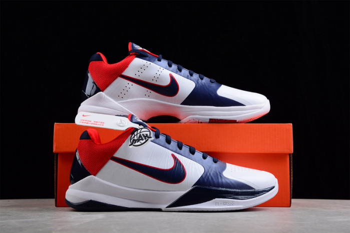 NIKE ZOOM KOBE 5 USA WHITE OBSIDIAN SPORT RED 386430-103